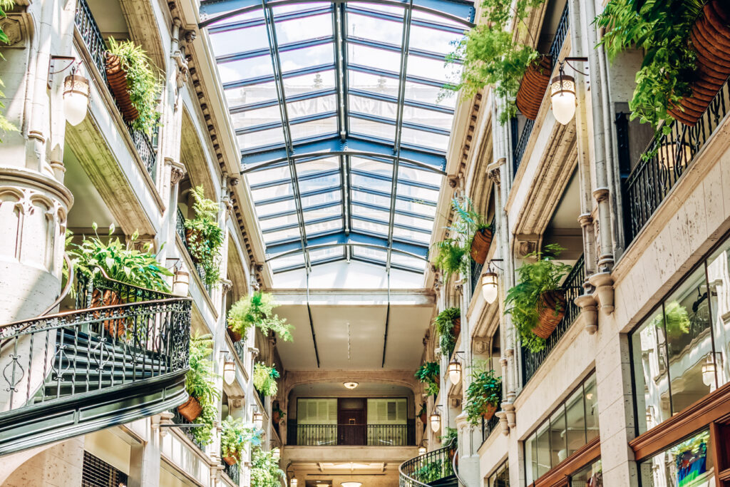 Inside of Grove Arcade, one of the best rainy day activities in Asheville, NC
