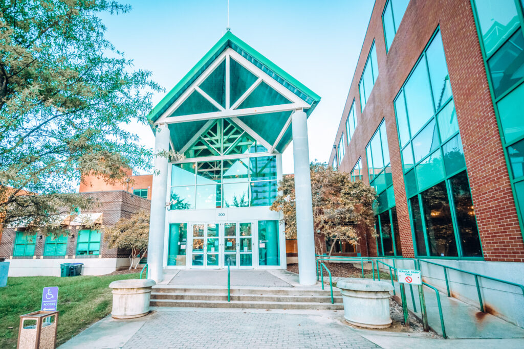 View of the Greensboro Cultural Center, one of the best things to do in Greensboro with kids