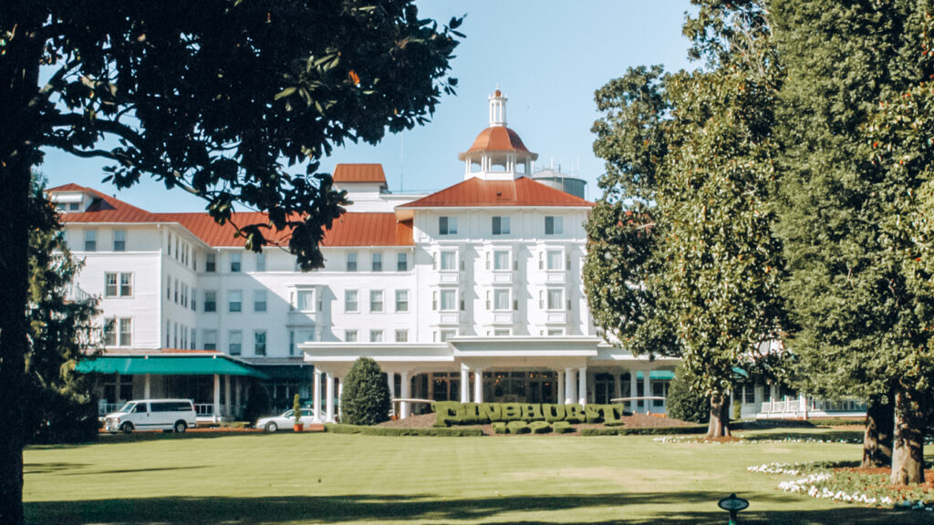 View of the Pinehurst Resort, in which The Carolina Dining Room is located, which is one of the best restaurants in Pinehurst, NC