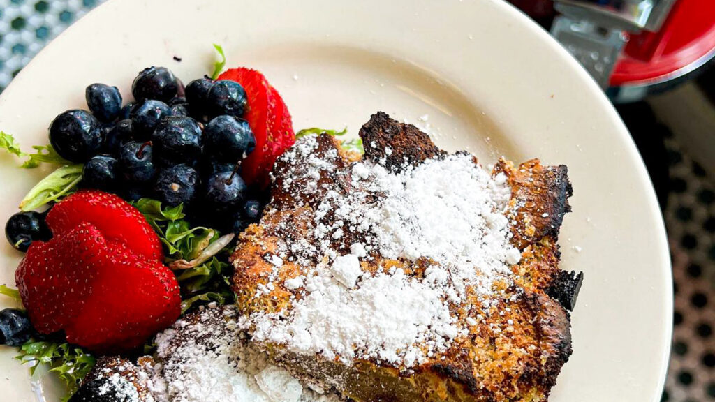 French toast with fruit at The Mecca Restaurant, one of the best brunch spots in Raleigh